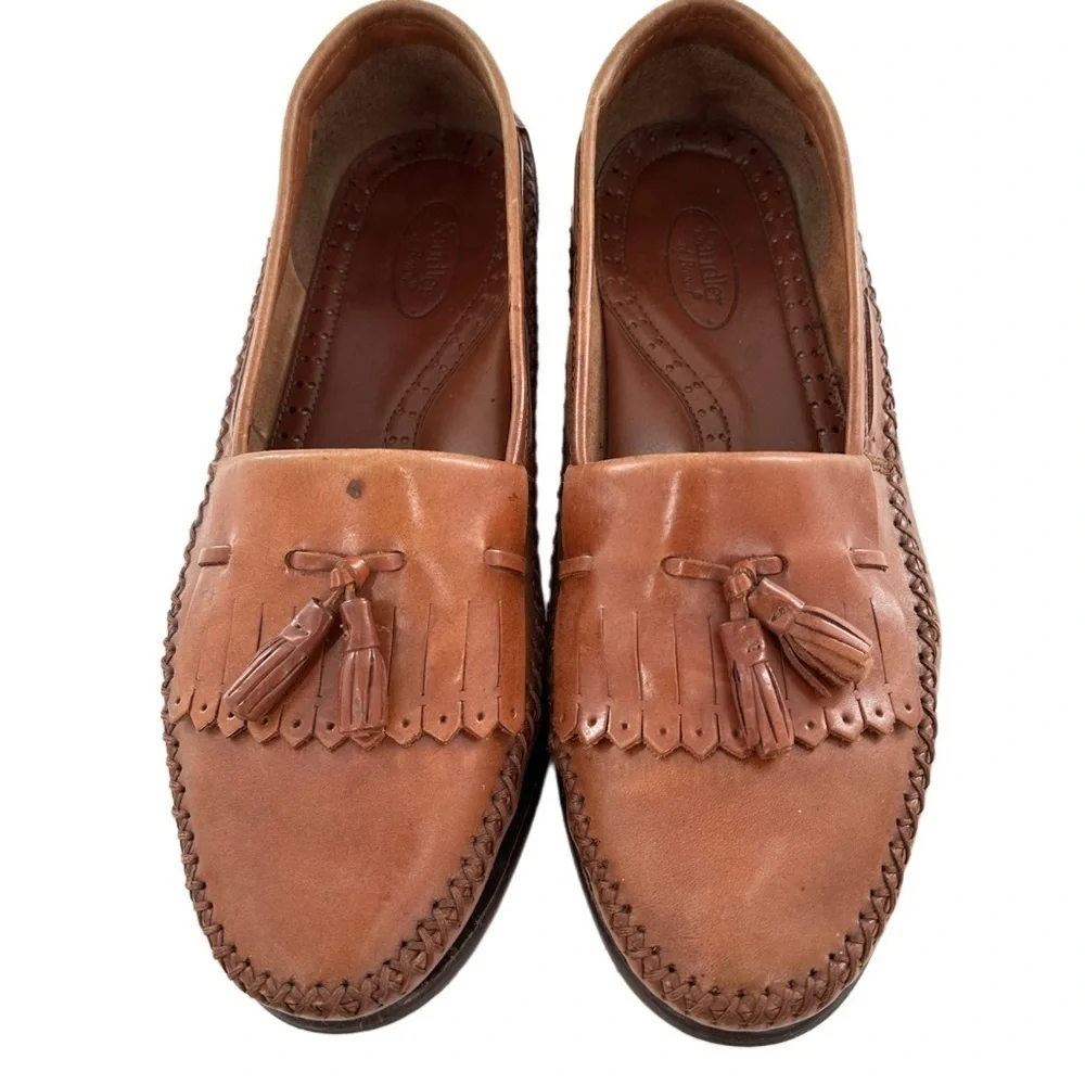 Sandler of Boston mens shoes size 10 tan leather kiltie tassel loafers
